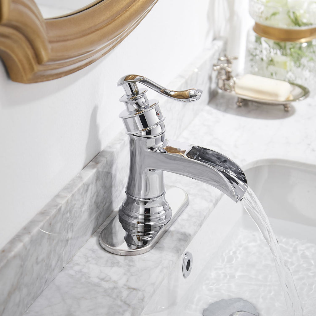 Waterfall Single Hole Single-Handle Low-Arc Bathroom Faucet in Polished Chrome