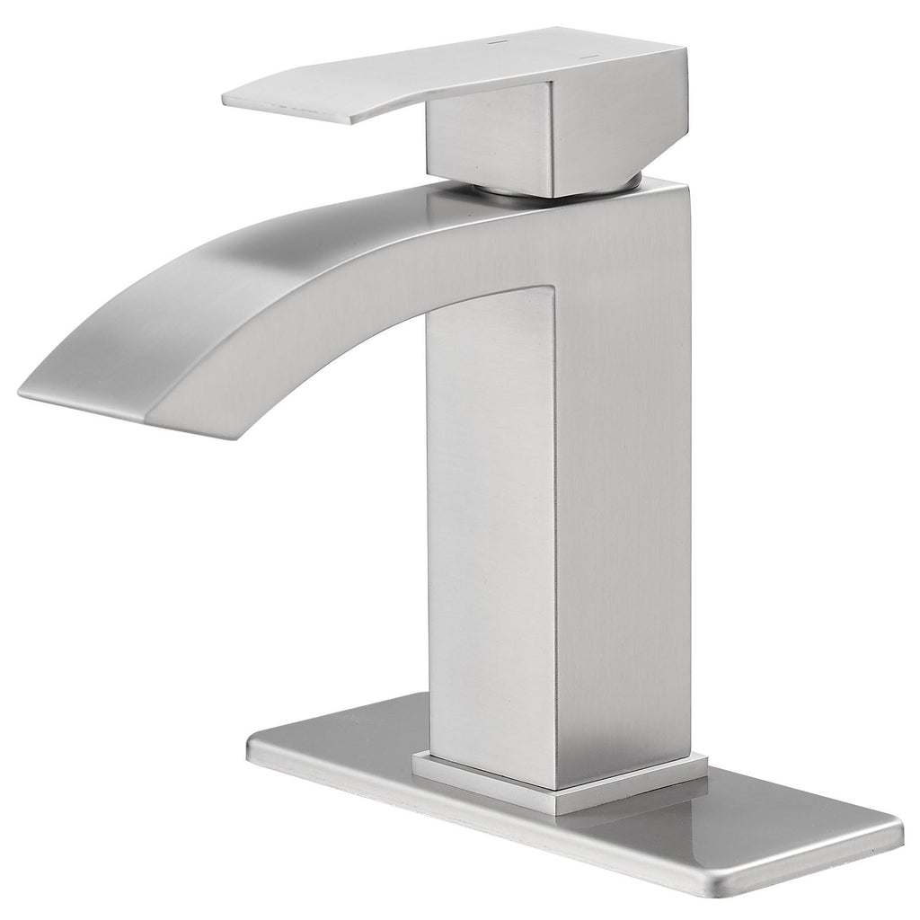 Waterfall Single Hole Single-Handle Low-Arc Bathroom Sink Faucet With Pop-up Drain Assembly