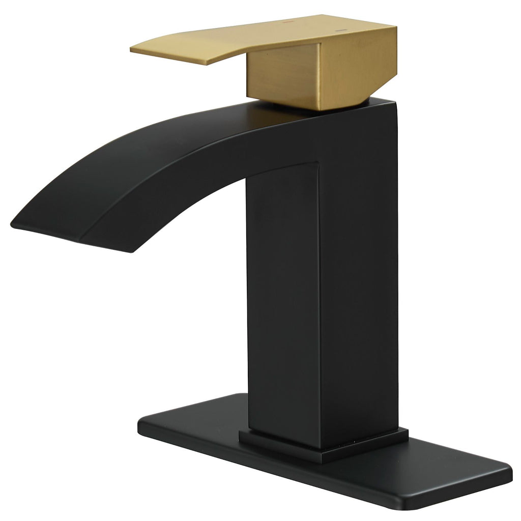 Waterfall Single Hole Single-Handle Low-Arc Bathroom Sink Faucet With Pop-up Drain Assembly