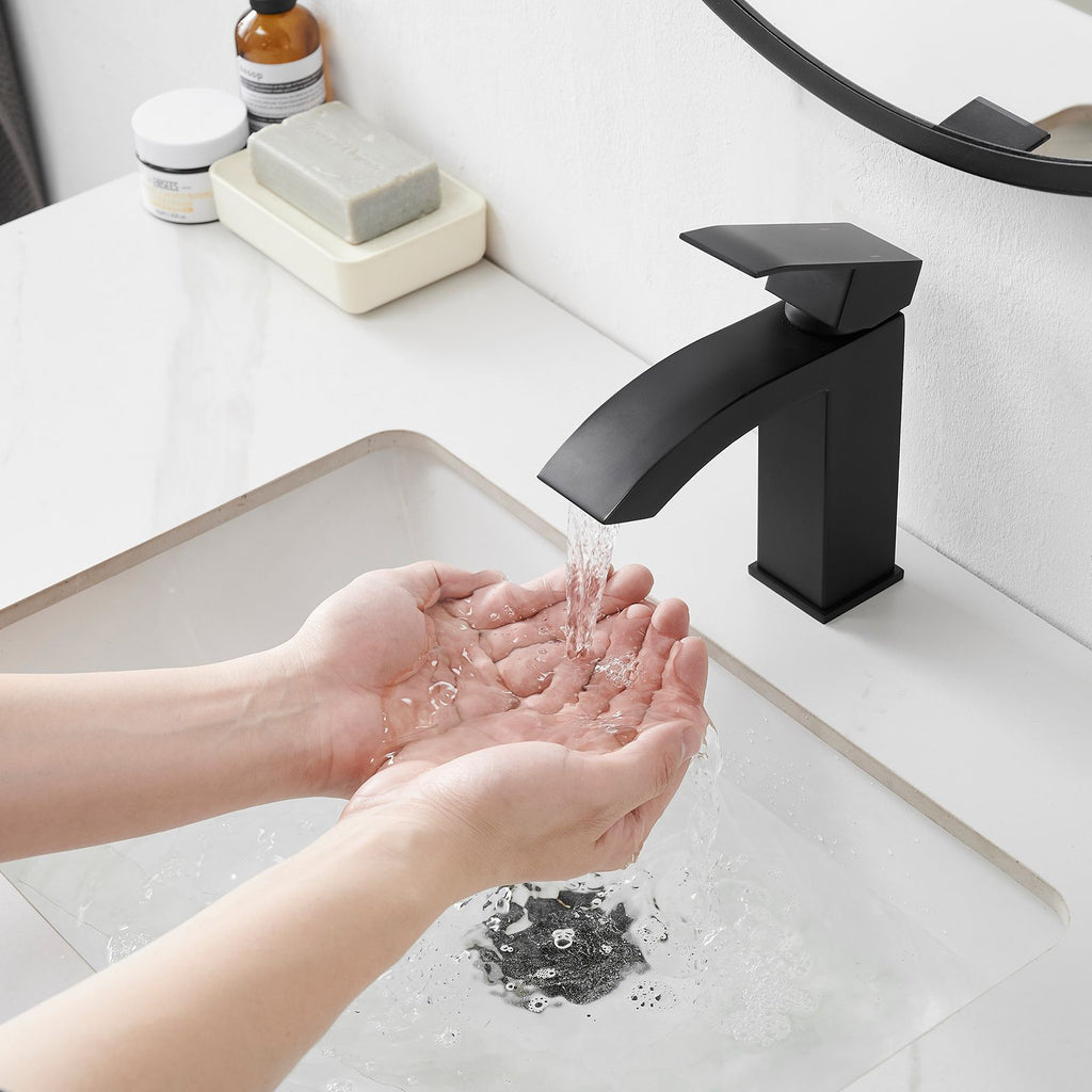 Waterfall Single Hole Single-Handle Low-Arc Bathroom Sink Faucet With Pop-up Drain Assembly