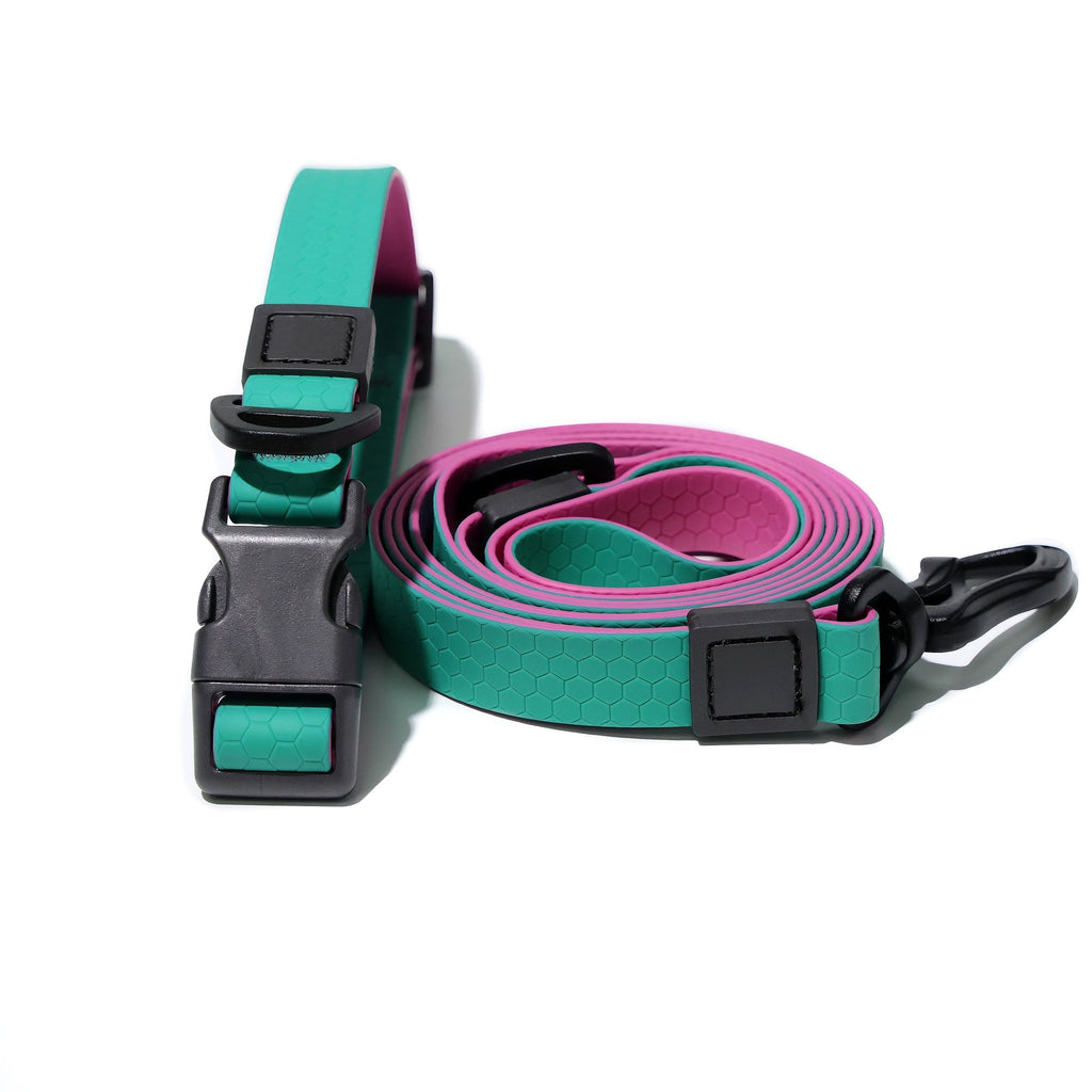 Waterproof Wear-Resistant & Tear-Proof Two-color honeycomb embossed traction rope set  Anti-Slip Buckle Easy-to-Clean 4.92FT Adjustable Length Beach Trips Camping & Picnics For Large Dogs (Anti-Pull)