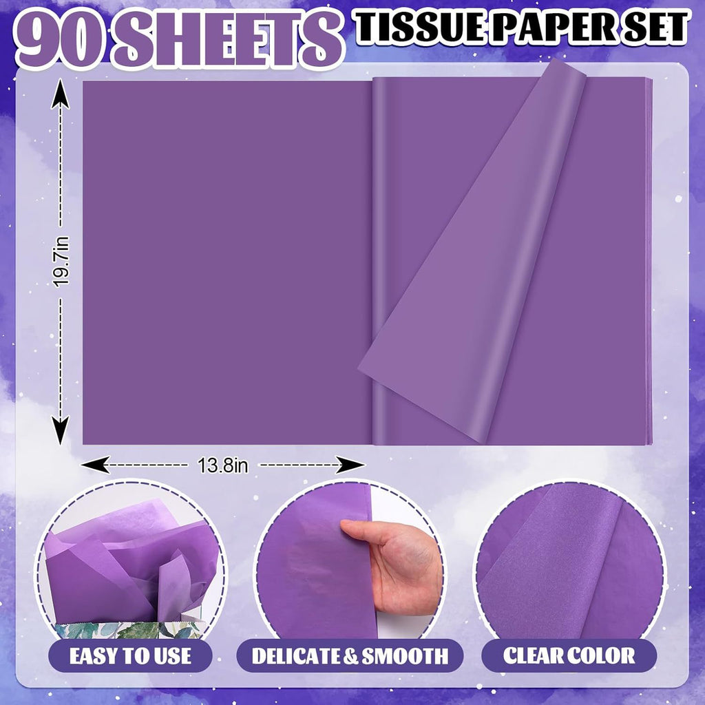 Whaline 90 Sheets Purple Tissue Paper Gradient Purple Gift Wrapping Paper 6 Solid Colors DIY Art Crafts Tissue for Wedding Birthday Baby Shower, 13.8 x 19.7 Inch