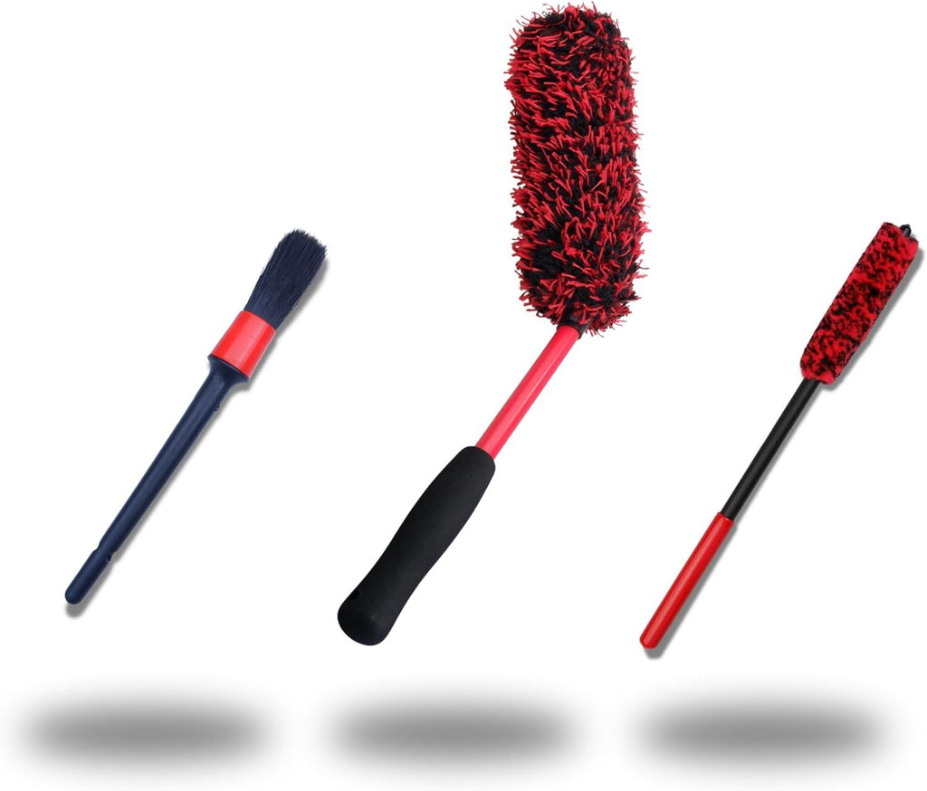 Wheel Brush Kit 3 Pack- Angled Microfiber Wheel Brush, Wheel Barrel Brush, Detailing Brush Scratch Free Calipers Woolies Spoke Brush Cleans Brake Dust from Barrels& Hard to Reach Areas