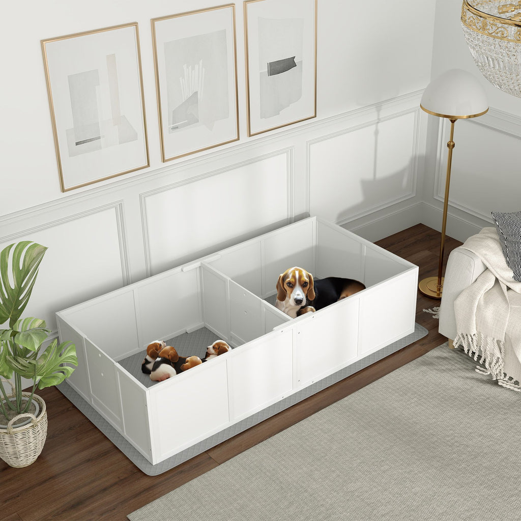 Whelping Box for Dogs and Puppies w/ Waterproof Pee Pad & Adjustable Door for Medium, Small Dogs, 77" x 38" x 19"