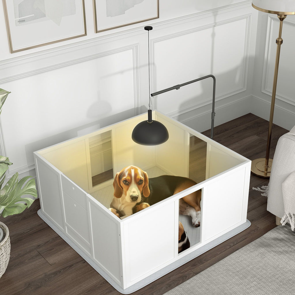 Whelping Box for Dogs with Retractable Light Stand, Washable Waterproof Pee Pad & Adjustable Door, 39" x 38" x 19"