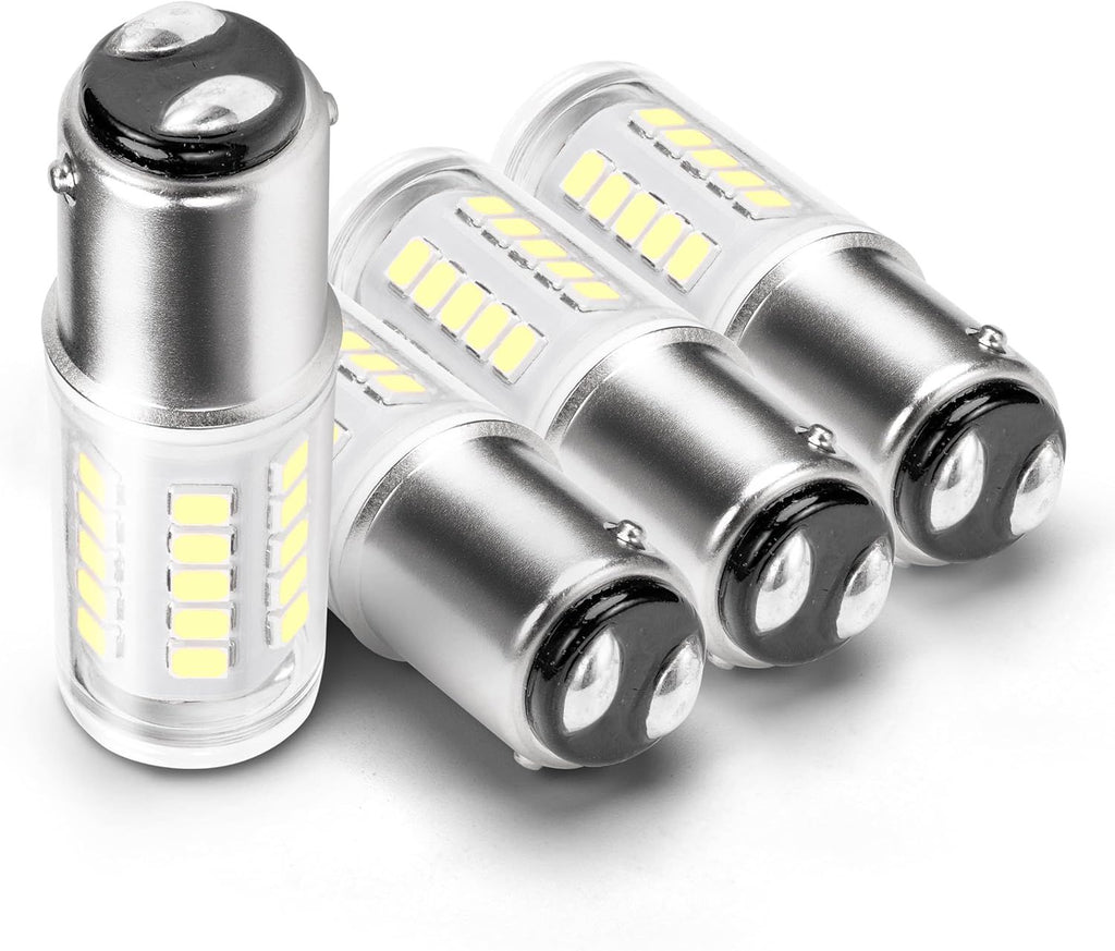White 12V-24V, Double Contact DC Bayonet Base 5W, 1004 1076 1176 90 1130 S8 68 78 96 LED Light Bulbs for Car Trailer RV Camper Boat Interior Marine Navigation Lights, 4Pack