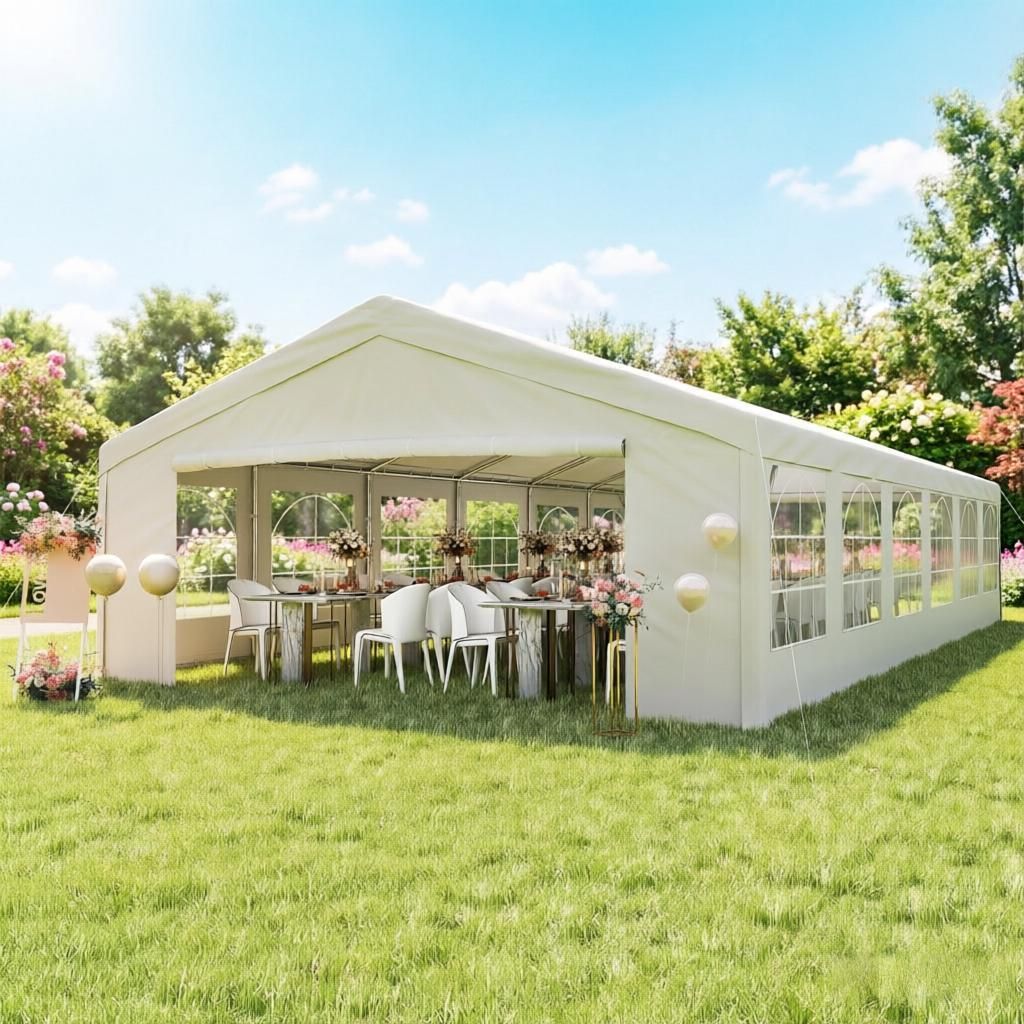 White 20x40 Ft Heavy Duty Party Tent Outdoor Gazebo Wedding Event Shelter Carport BBQ with Removable Sidewalls & Windows Waterproof Canopy