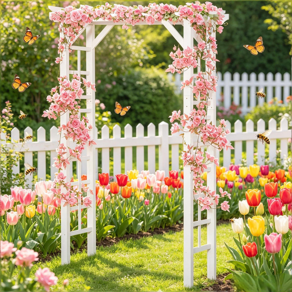 White 85'' Wooden Garden Arbor for Wedding And Ceremony Outdoor Garden Arch Trellis for Climbing Vines