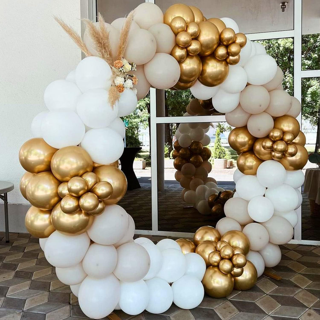 White and Gold Balloons Garland Kit, 124pcs White Metallic Gold Confetti Balloon Arch Kit for Wedding, Engagements Birthday Graduation Baby Shower Celebrations Anniversary Party Decorations