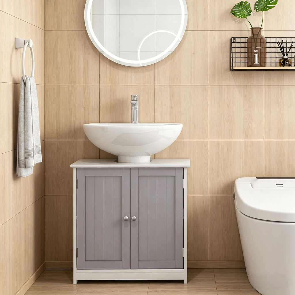 White And Gray Bathroom Vanities Sink Cabinet with U-Shape Cut-Out And Adjustable Internal Shelf Modern Bathroom Storage