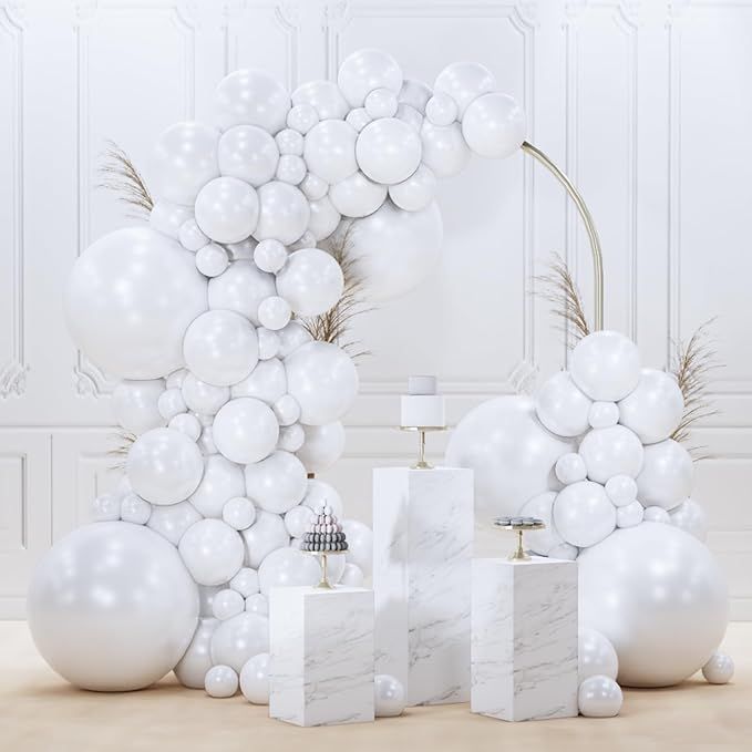 White Balloons 140 pcs Different Sizes of 18 12 10 5 Inch White Balloons Arch Kit Garland for Wedding Baby Shower Birthday Bridal Shower Graduation Engagement Party Decorations White-Y13