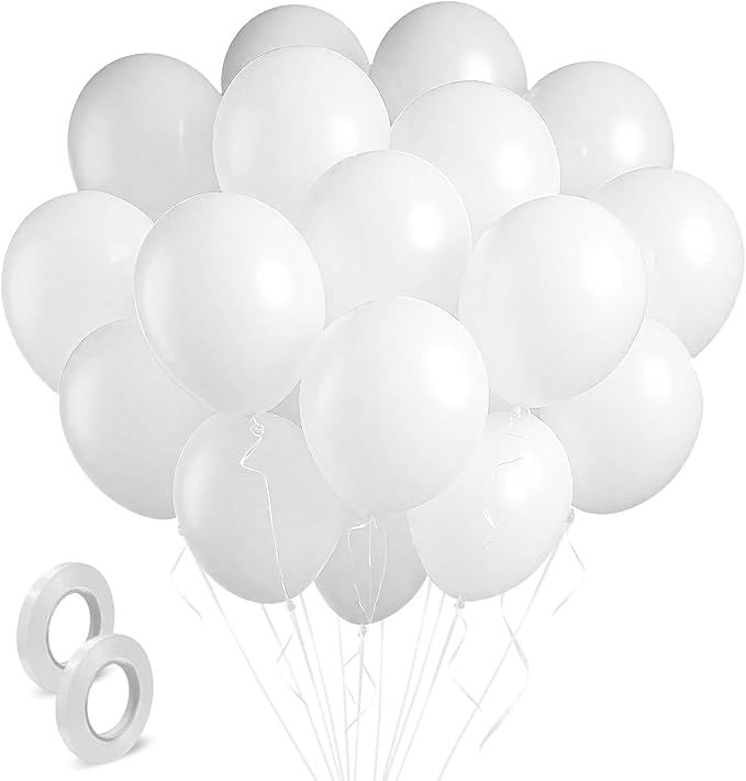 White Balloons Birthday Decorations 100 Pack 12 inch Round Ballons for White Themed Wedding Graduation Birthday Party Backdrop 4th of July Decorations Independence Day