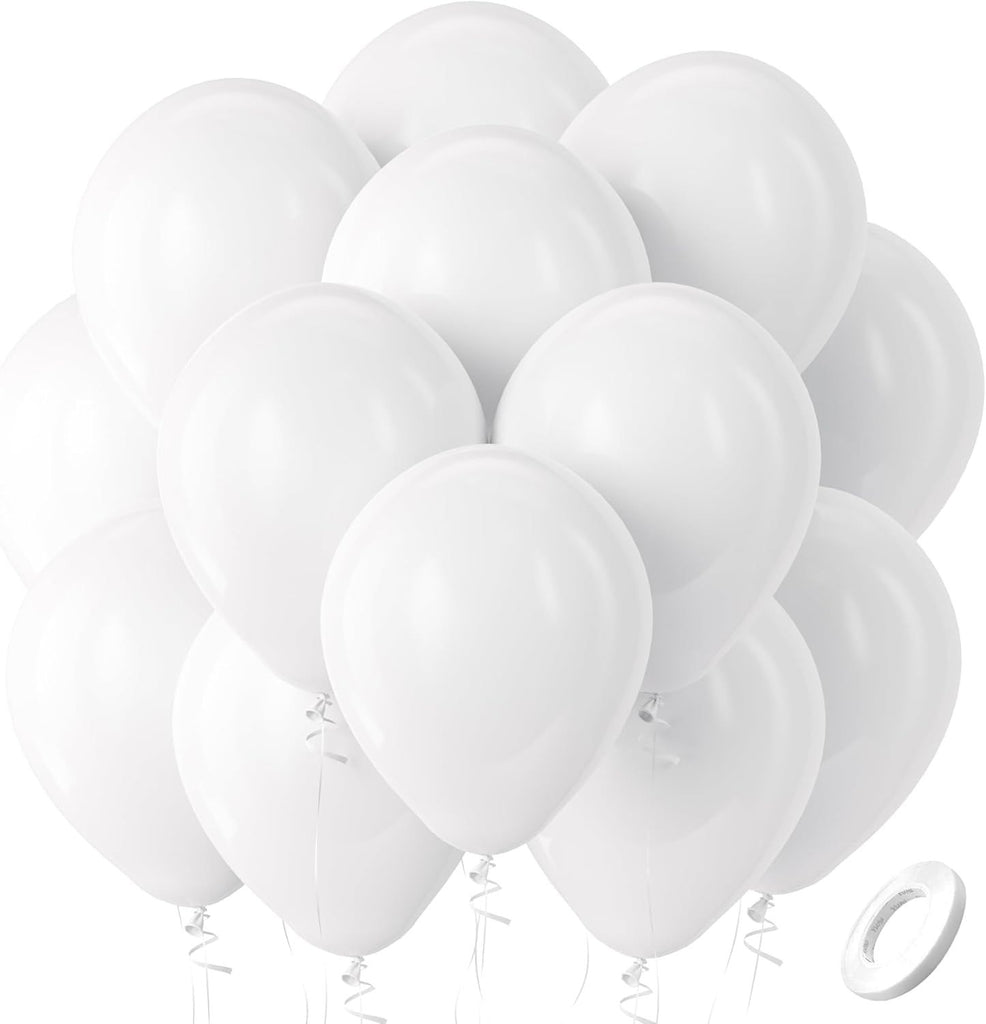 White Balloons Latex Party Balloons, 100 Pack 12 inch Round Helium Balloons for New Years Christmas Birthday Engagement Bridal Shower Party Backdrop Decorations