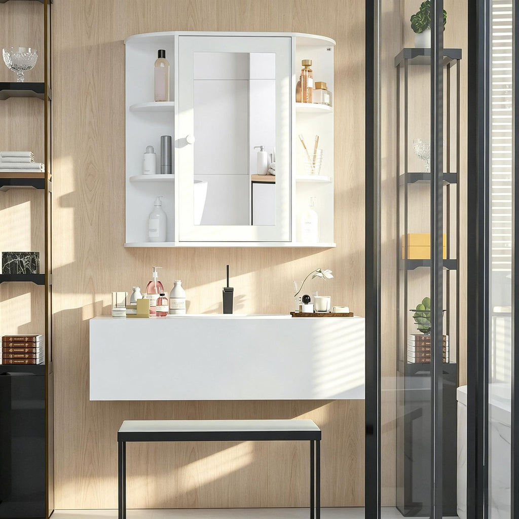White Bathroom Medicine Cabinet with Mirror Wall Mount Storage Shelf Organizer for Bathrooms