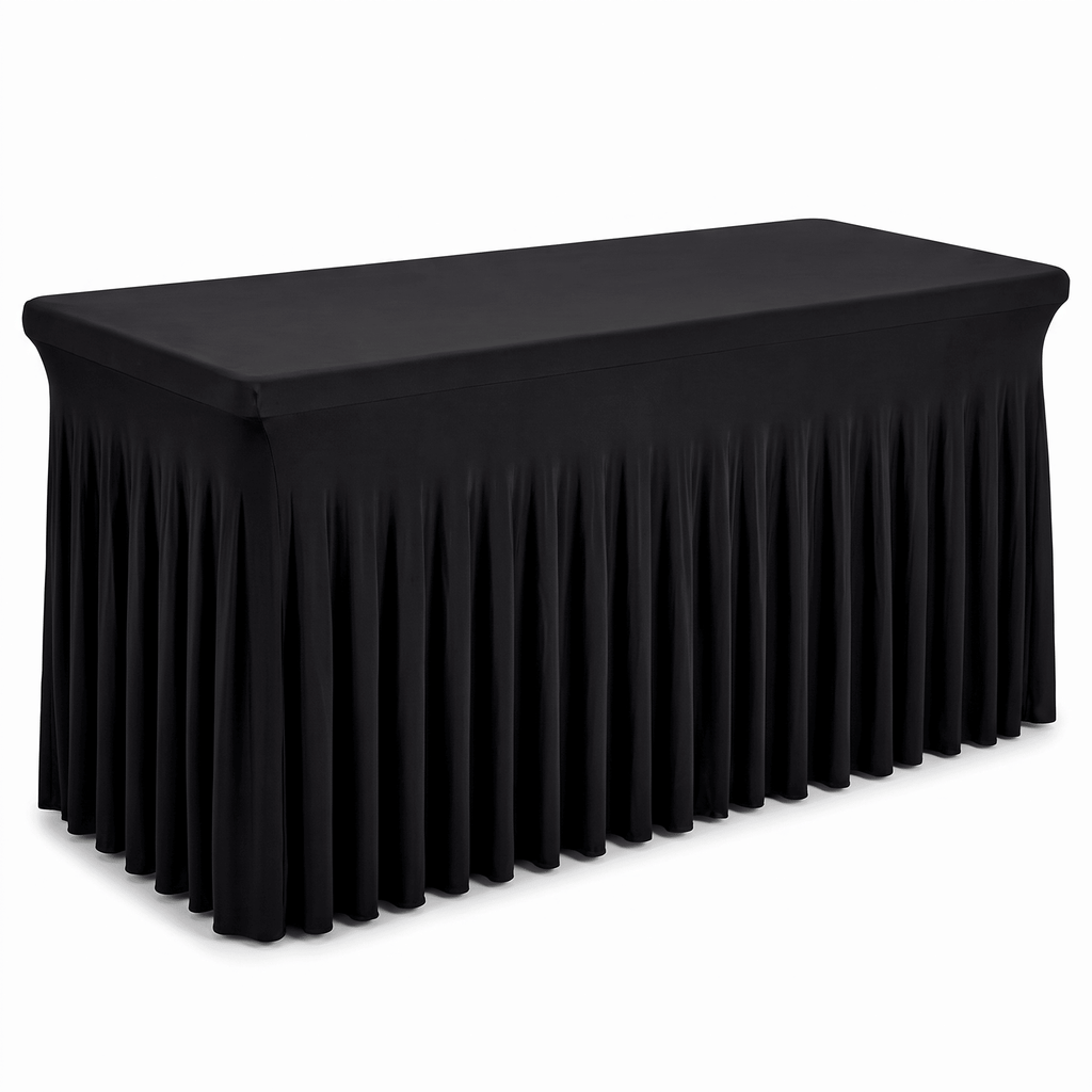 White Fitted Table Skirt for 6FT Rectangular Tables - Spandex Stretch Tablecloth Cover, 72"L x 30"W x 29"H, Wrinkle-Free Water & Stain Resistant Reusable Table Skirting for Wedding Banquet Party Trade