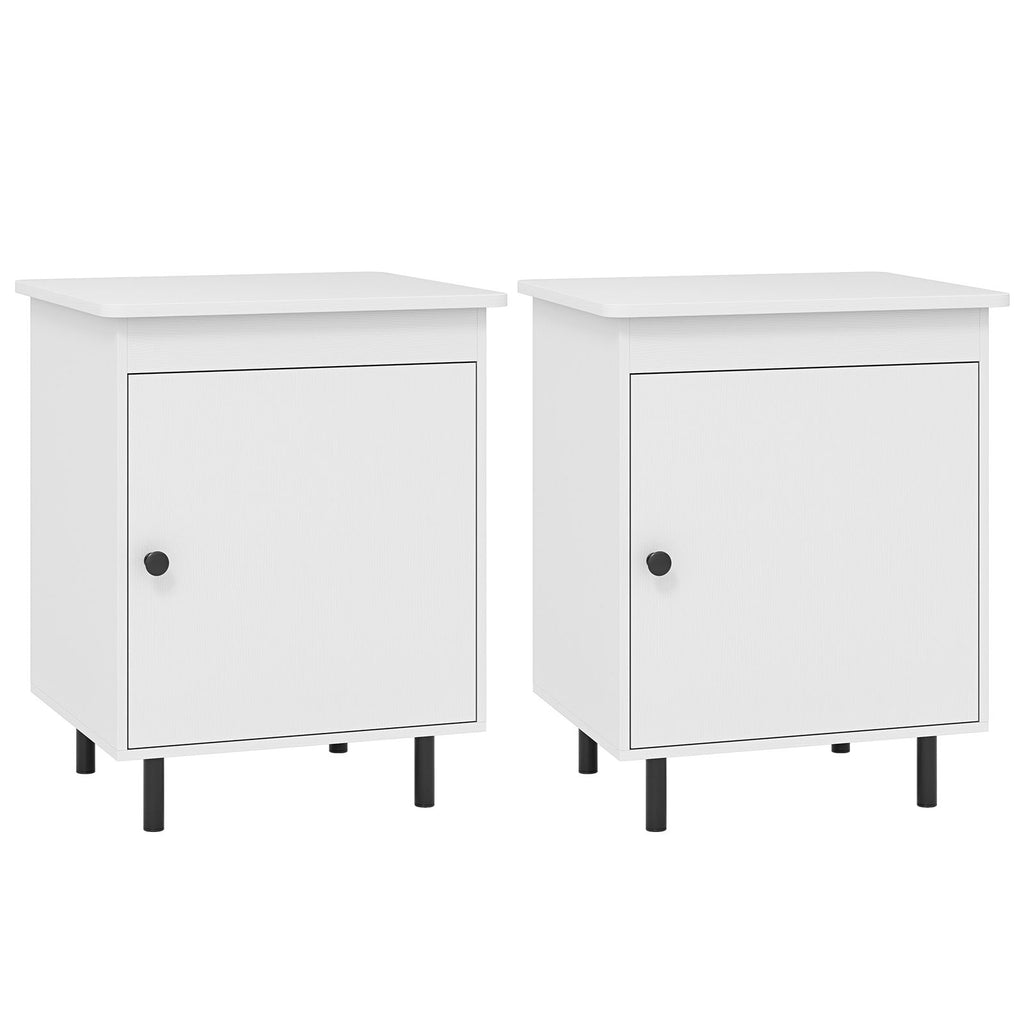 White nightstand with door, featuring ample storage, sleek finish, and metal legs, perfect for living rooms or bedrooms.
Mid-century white nightstand with door, open tabletop, and metal legs, perfect