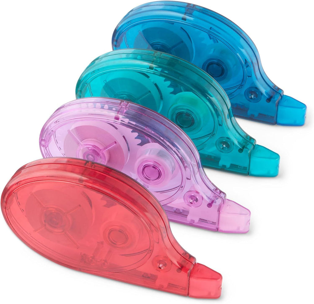 White Out Correction Tape with Dispenser, 39.3ft, 4-Count Pack, Easy to use, Fast, Clean and Easy to Use Tear-Resistant Tape Office or School Supplies, Green, Orange, Purple, Red, Blue