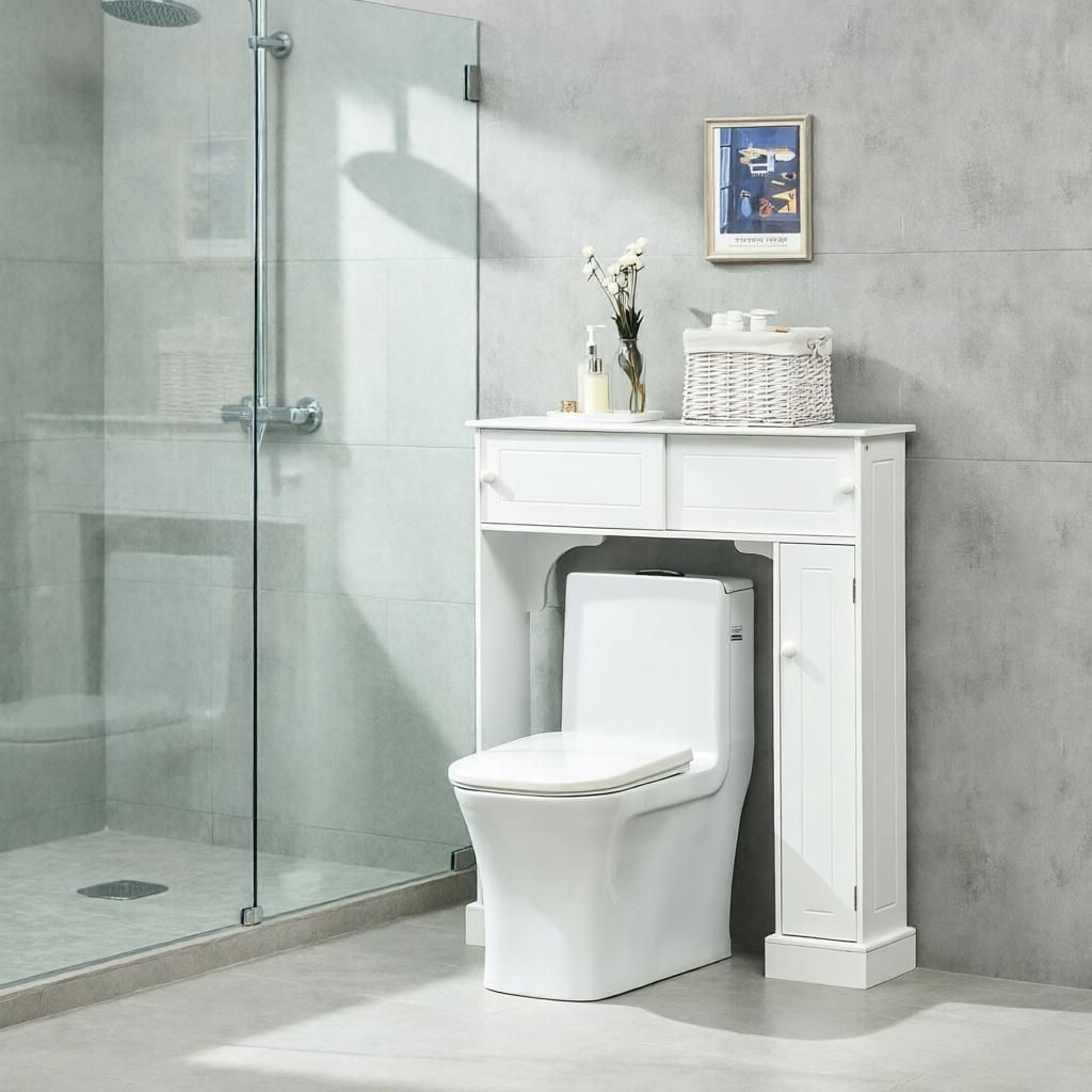 White Over-The-Toilet Bathroom Cabinet Freestanding Storage Organizer with Adjustable Shelves Space-Saving Toilet Rack for Bathrooms