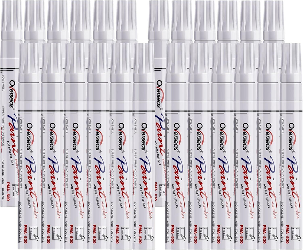 White Paint Pens Permanent Markers 24 Pcs, Oil Based Paint Markers Set, Quick Drying, Waterproof, Medium Tip Marker Pens for Metal, Rock, Wood, Plastic, Canvas, Glass, Stone, Rubber, Paper