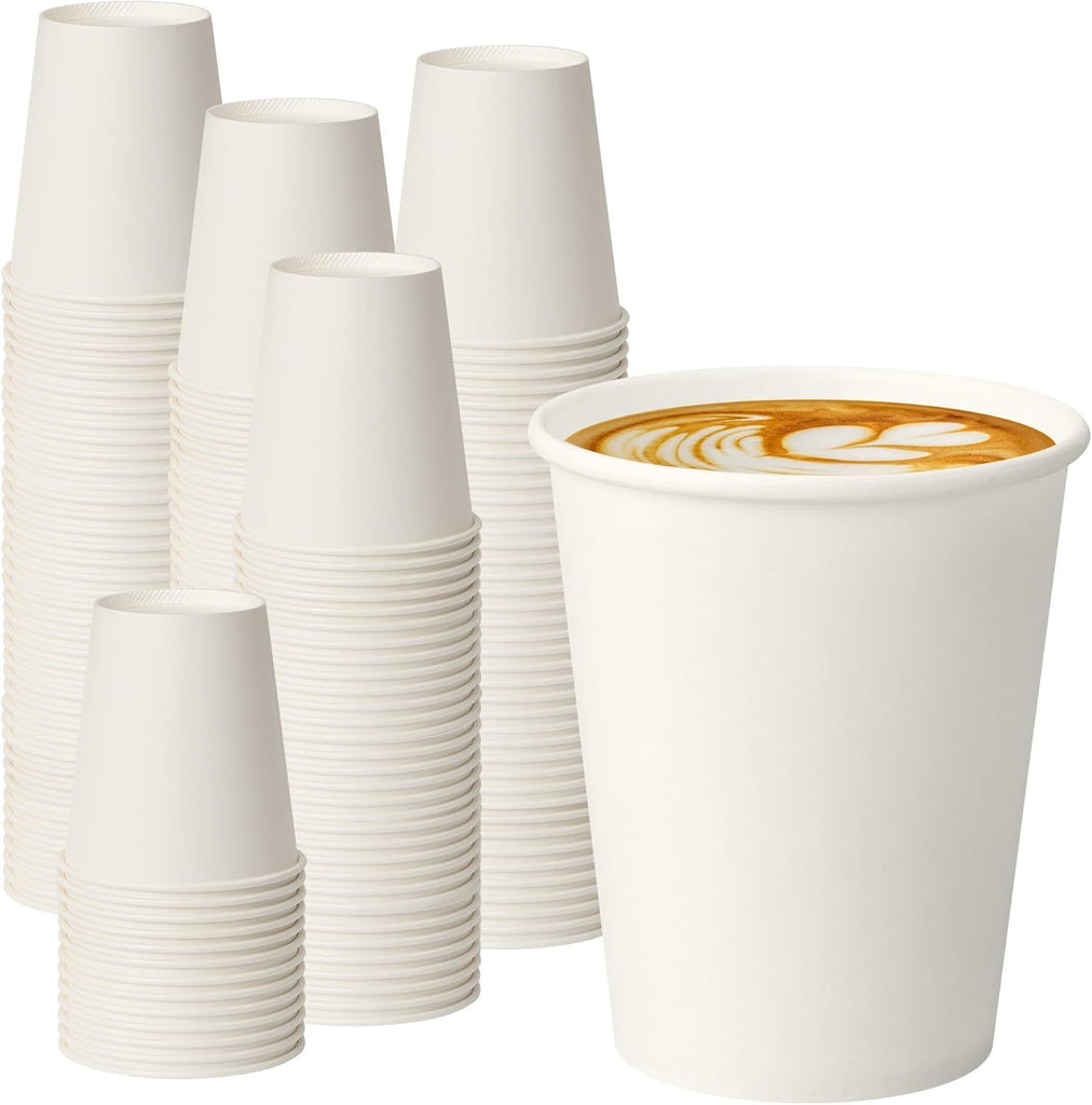 White Paper Coffee Cups, Disposable Hot Cups for Coffee, Tea, Cocoa, Water, 400 Pack