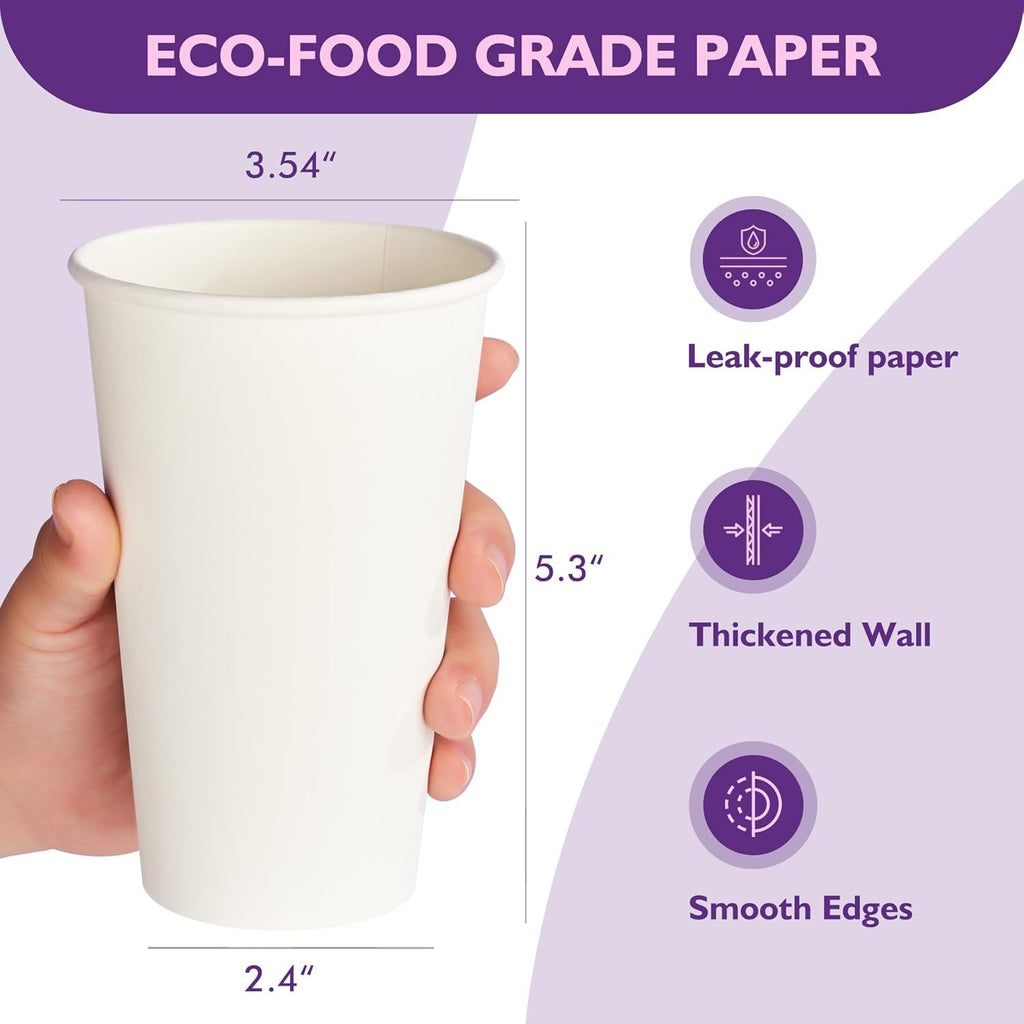 White Paper Coffee Cups, Disposable Hot Drink Cups for Coffee, Tea, Cocoa, Water, 200 Pack