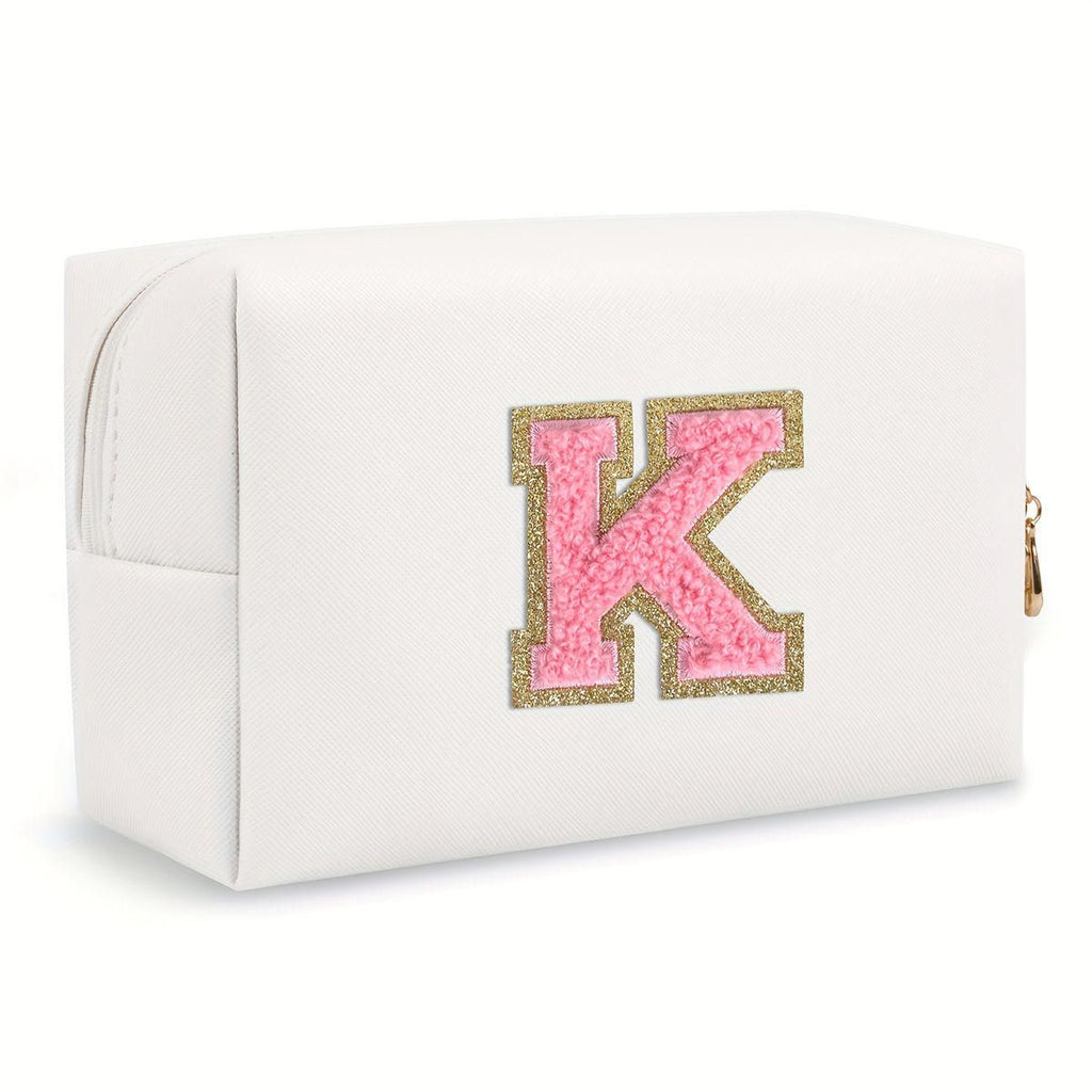 White personalized first letter "B" travel wash bag