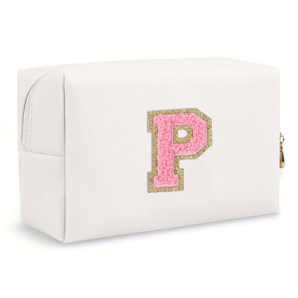 White personalized first letter "B" travel wash bag