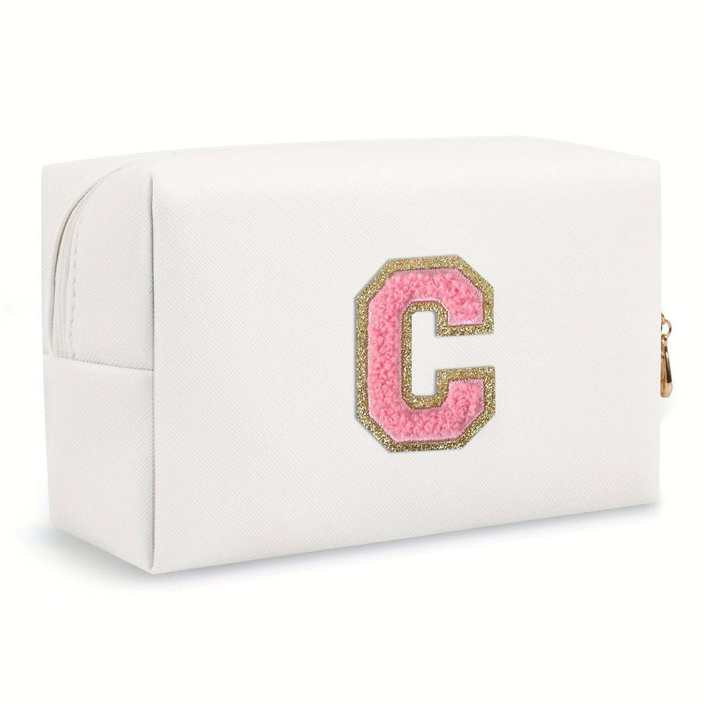 White personalized first letter "B" travel wash bag