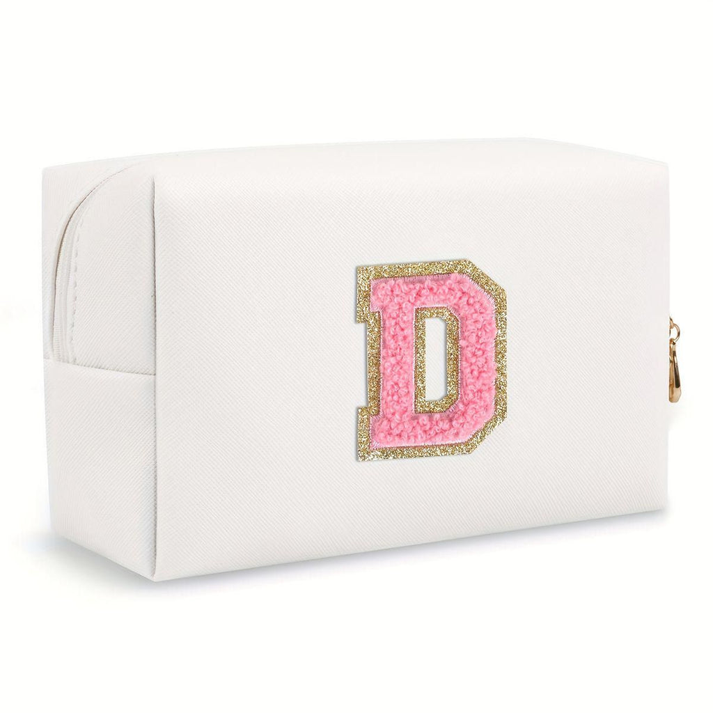 White personalized first letter "B" travel wash bag