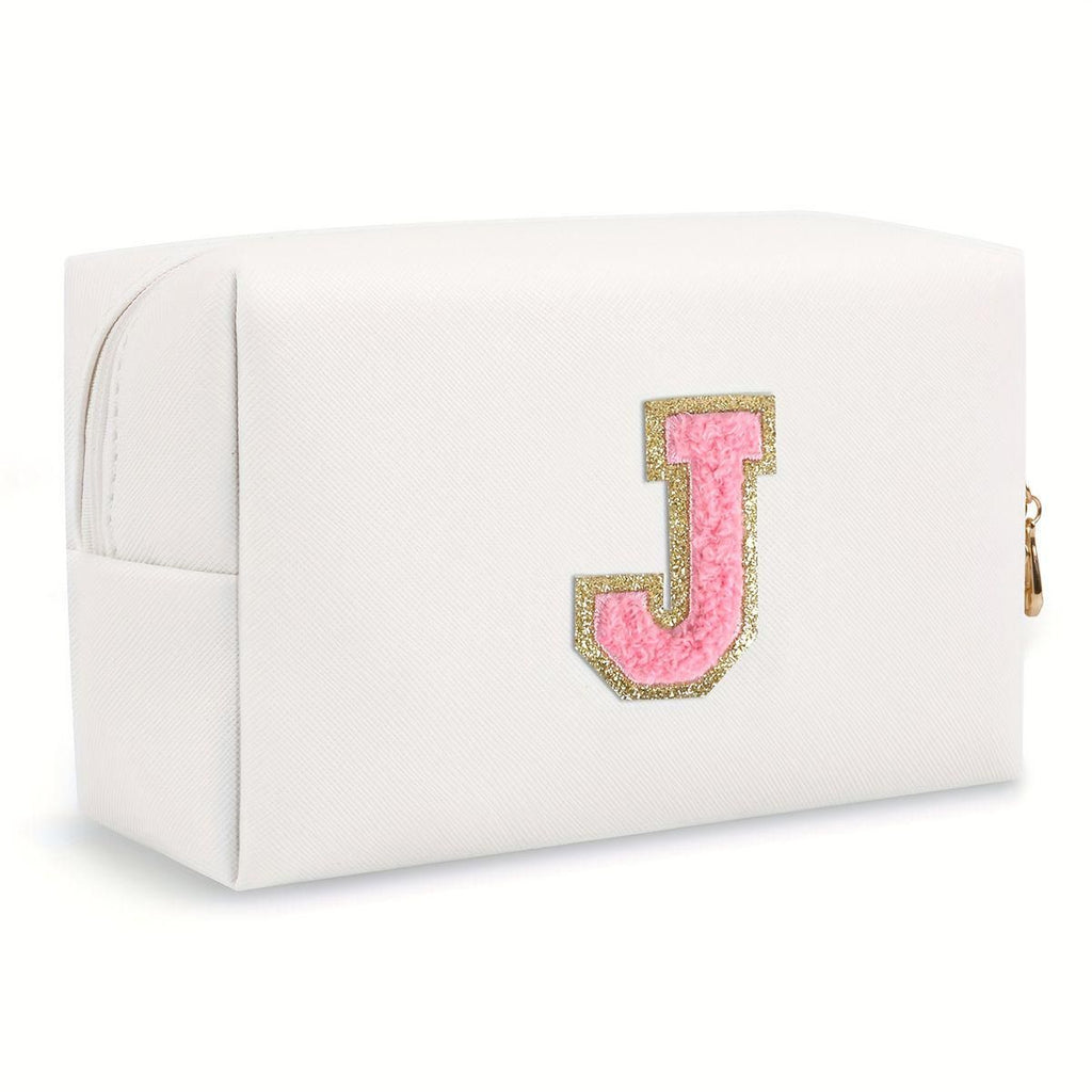 White personalized first letter "B" travel wash bag
