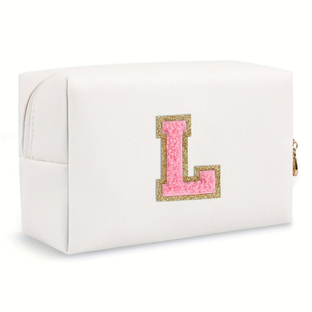 White personalized first letter "B" travel wash bag