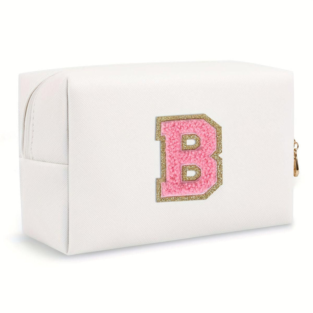 White personalized first letter "B" travel wash bag