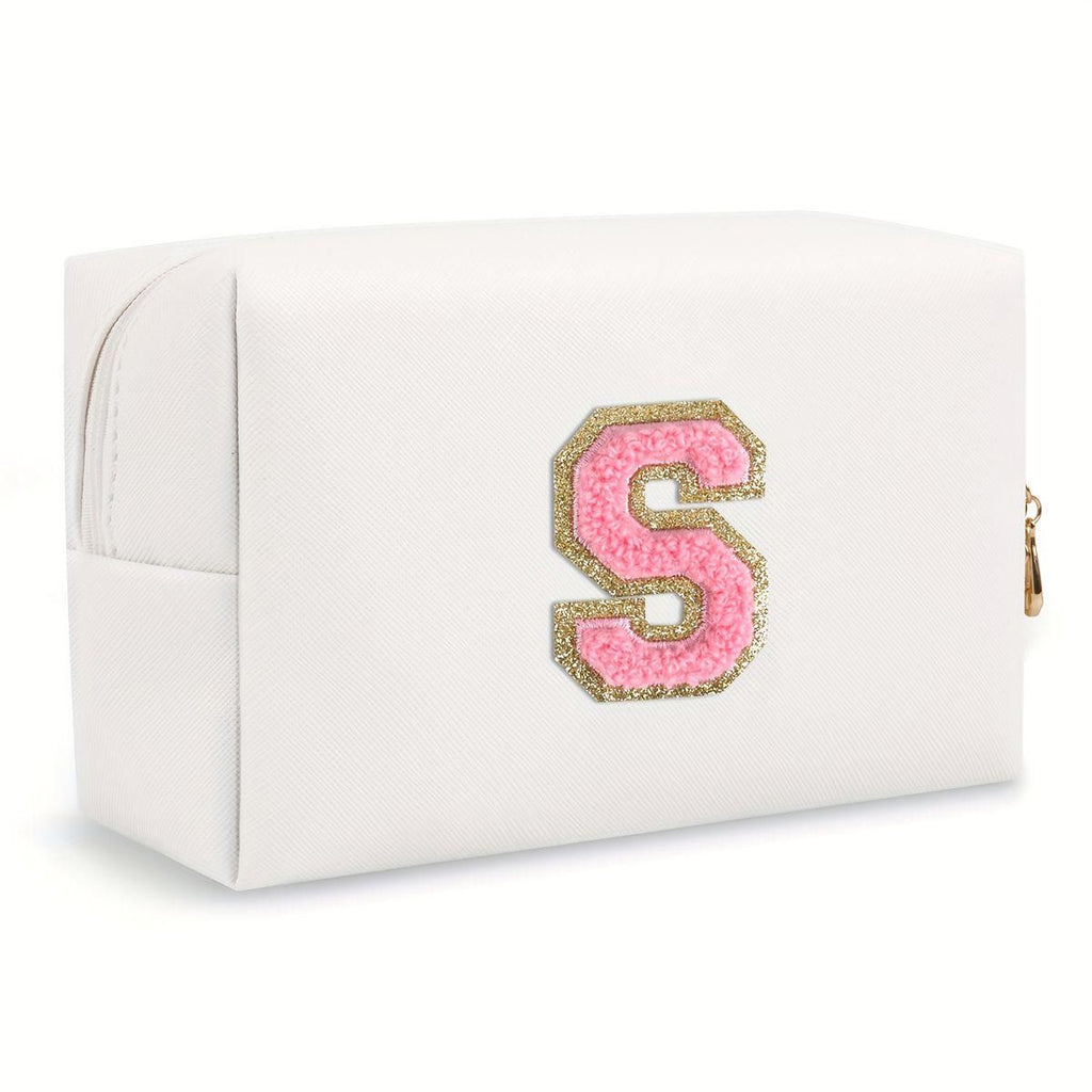 White personalized first letter "B" travel wash bag