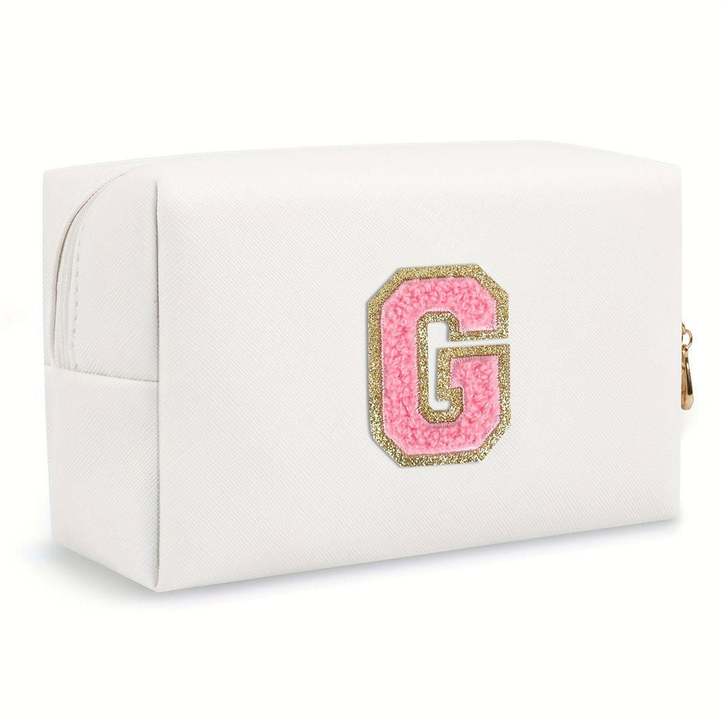 White personalized first letter "B" travel wash bag