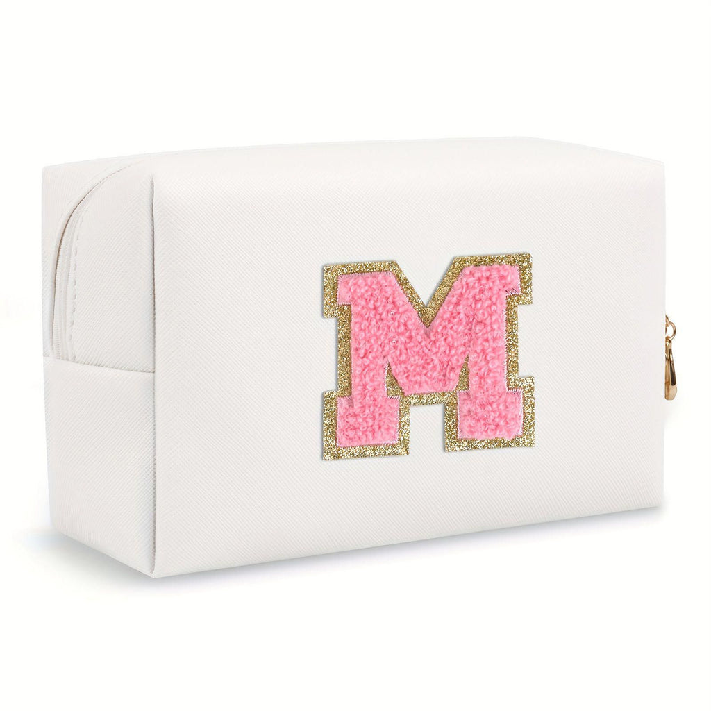 White personalized first letter "B" travel wash bag