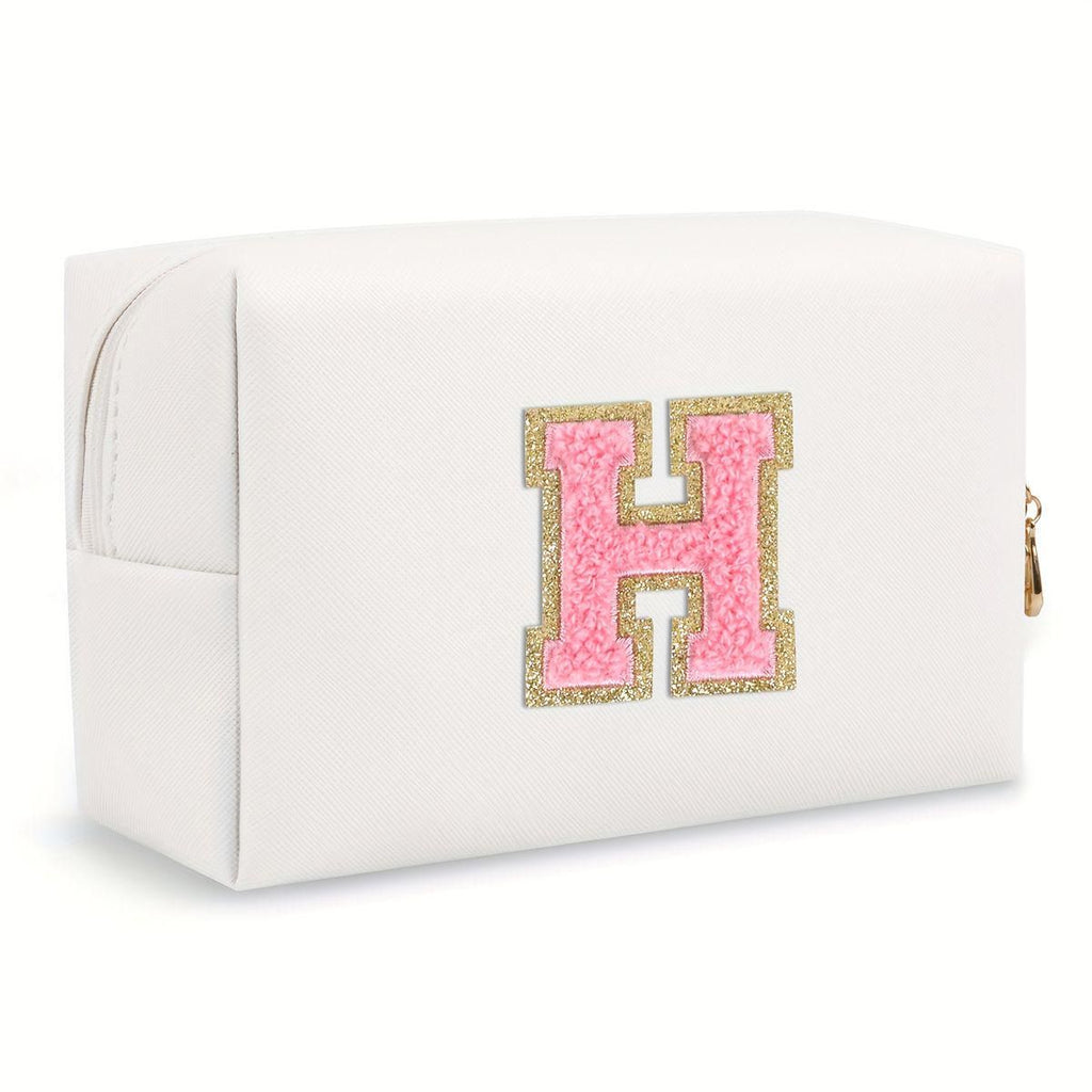 White personalized first letter "B" travel wash bag
