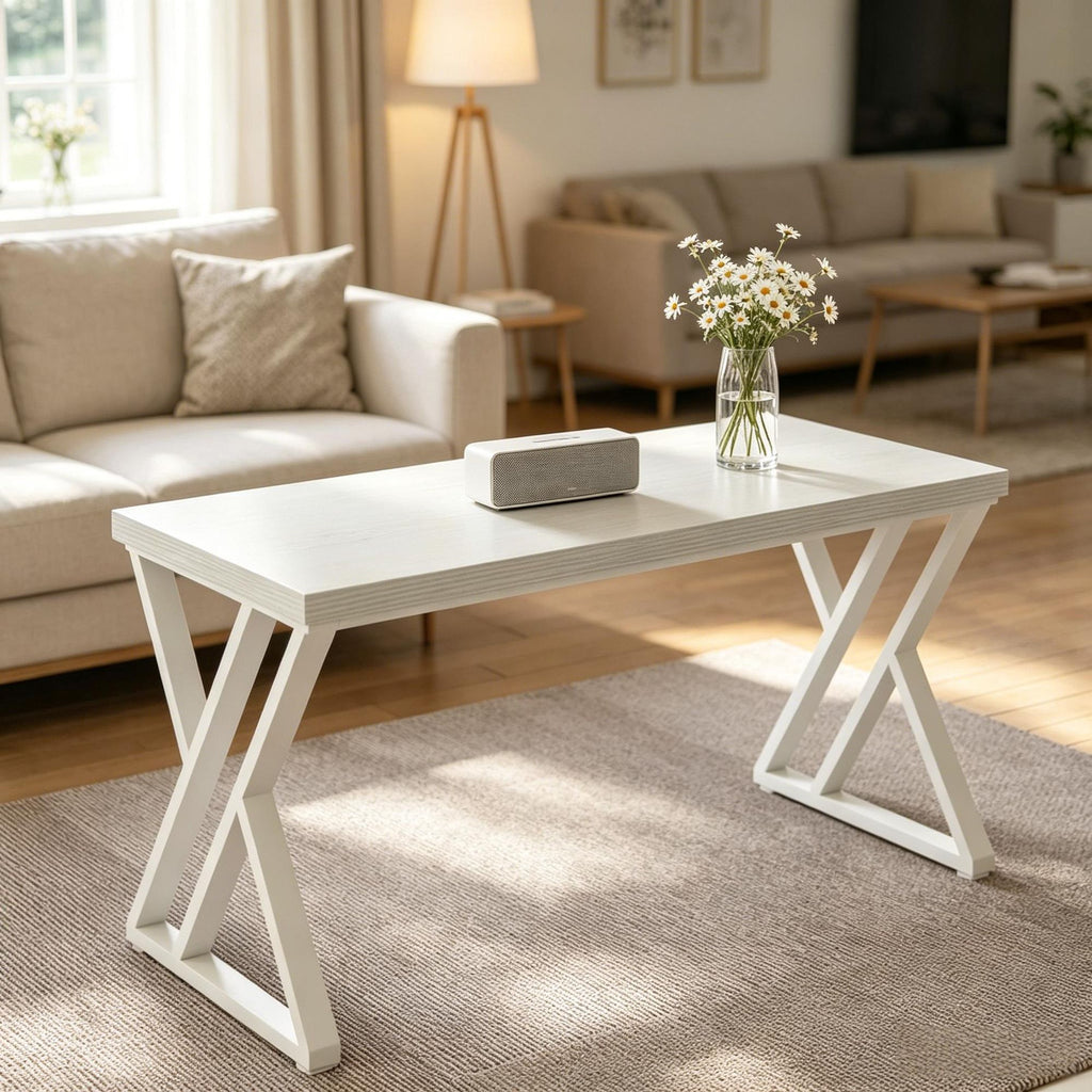 White  Simple Heavy-Duty Computer Desk 55 Inch Writing Study Table Desk for Home Office