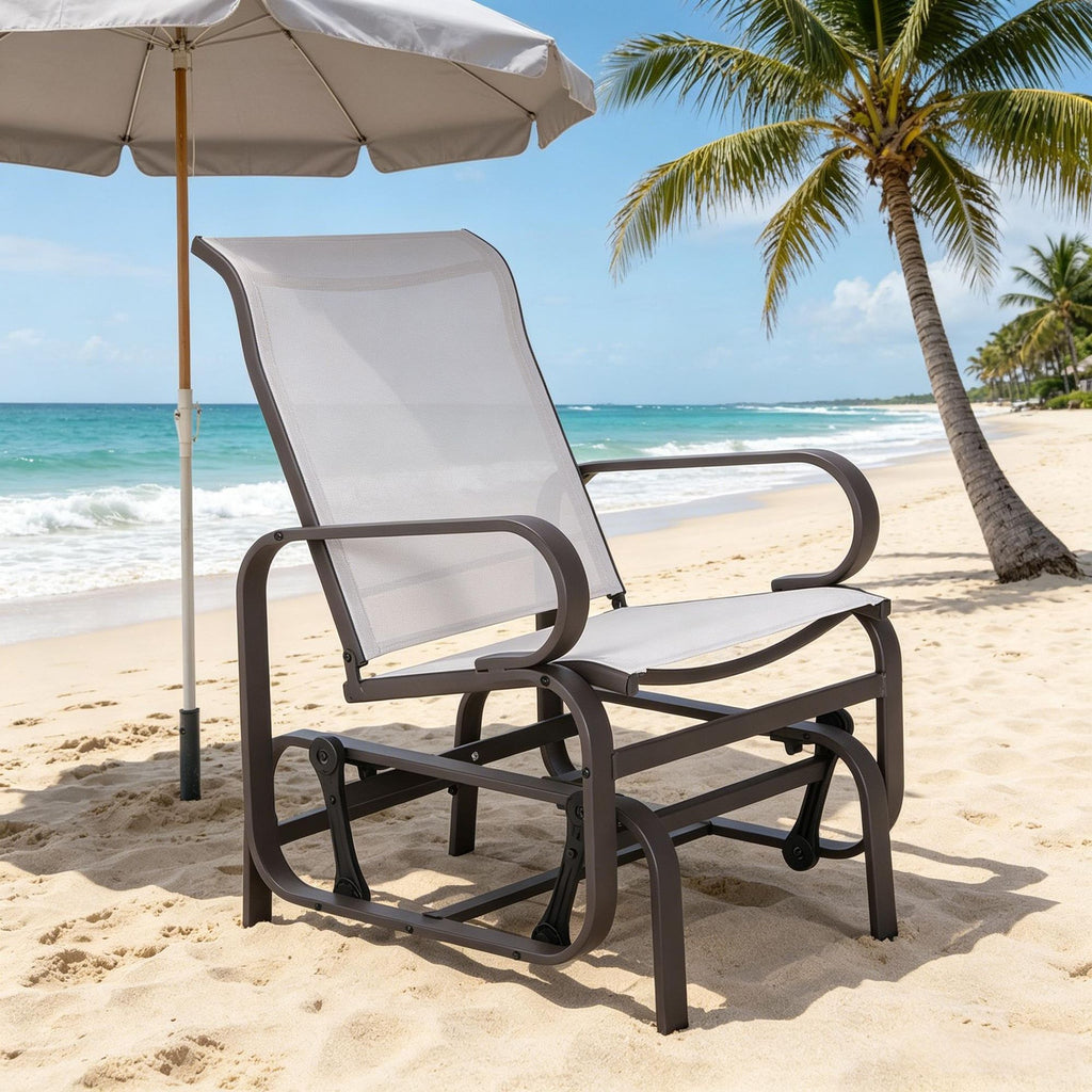White Single Gliding Lounger Chair Lightweight Rocker with Metal Mesh Construction for Outdoor Indoor Spaces