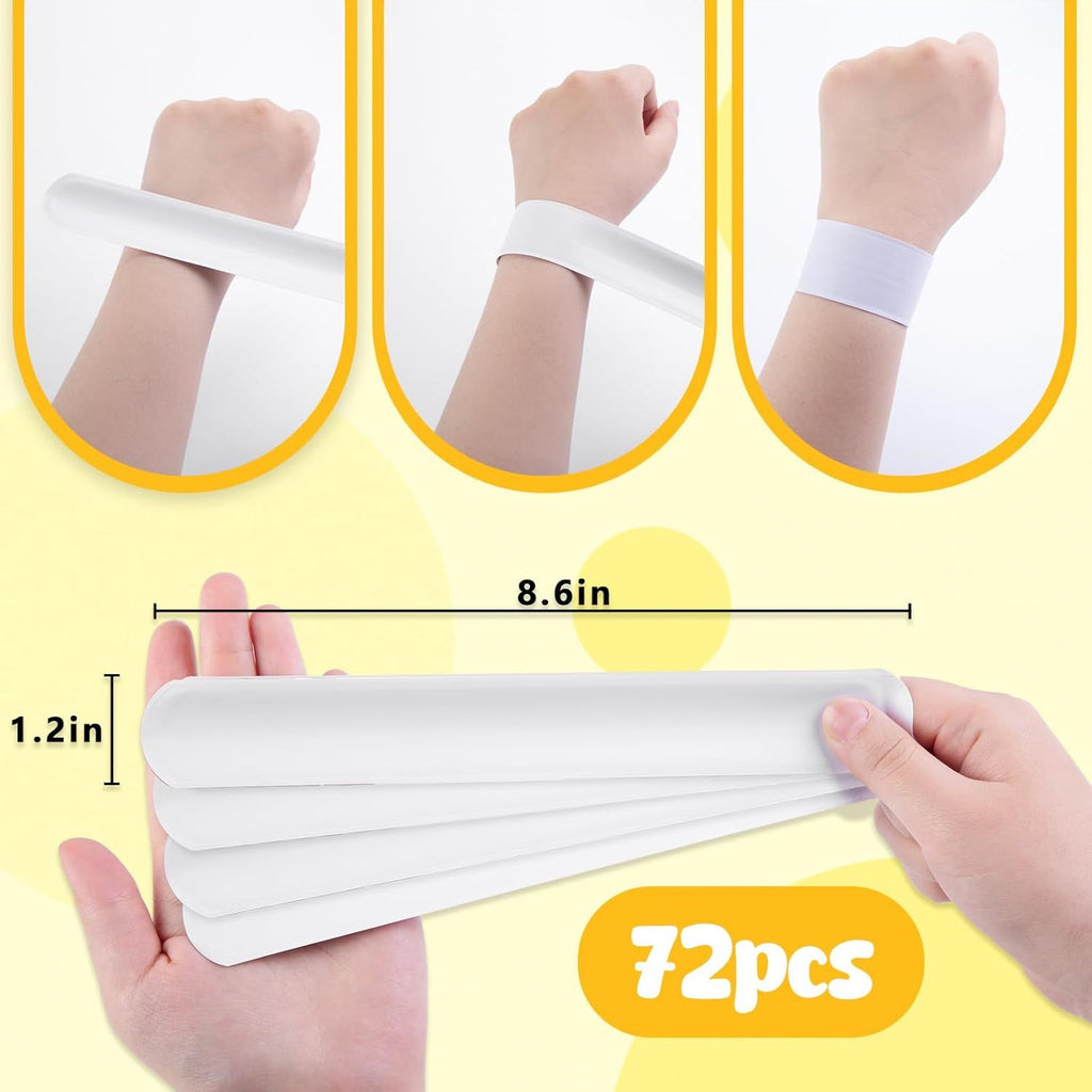 White Slap Bracelets Bulk, 72PCS DIY Snap Wristband To Do Slap Bracelet for Kids Party Favors Treat Bags Gifts Goodie Bag Stuffers