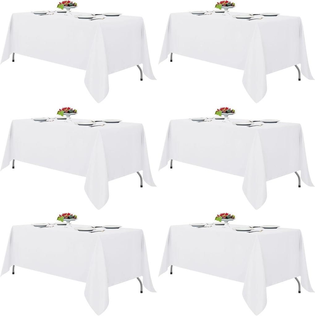 White Tablecloths for Rectangle Tables, 6 Pack
