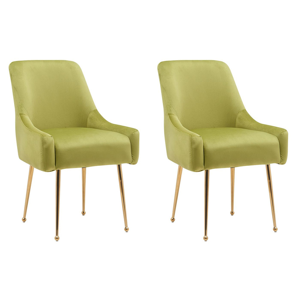 White Tufted Velvet Golden Legs Dining Chair with Pulling Handle and Adjustable Foot Nails(Set of 2)