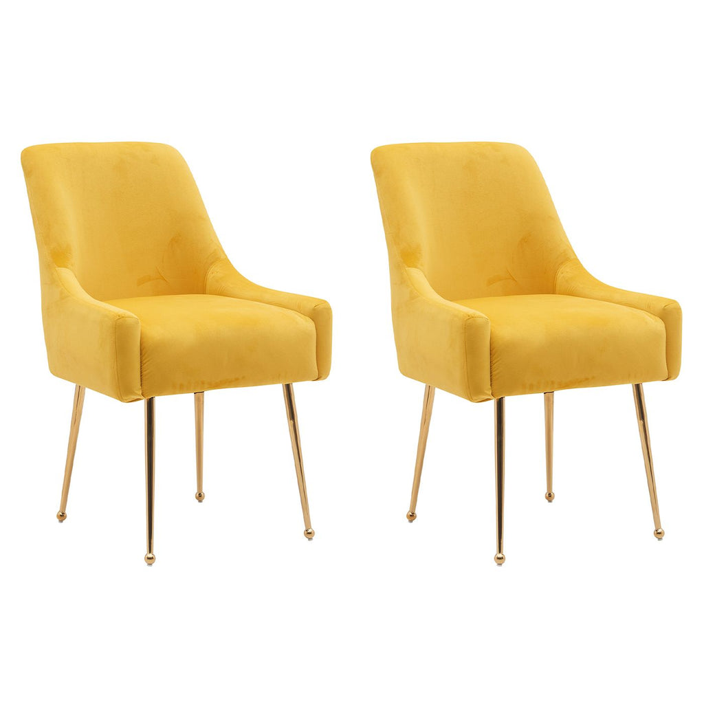 White Tufted Velvet Golden Legs Dining Chair with Pulling Handle and Adjustable Foot Nails(Set of 2)