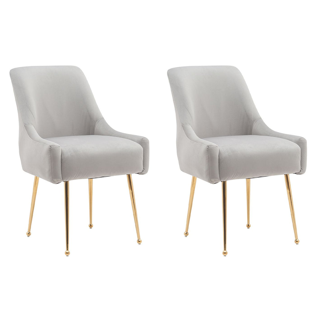 White Tufted Velvet Golden Legs Dining Chair with Pulling Handle and Adjustable Foot Nails(Set of 2)
