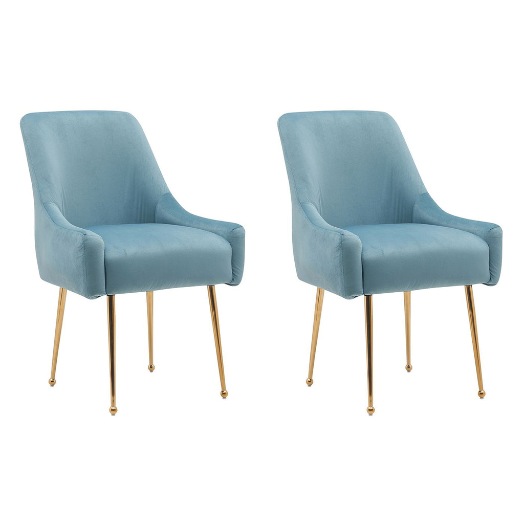 White Tufted Velvet Golden Legs Dining Chair with Pulling Handle and Adjustable Foot Nails(Set of 2)