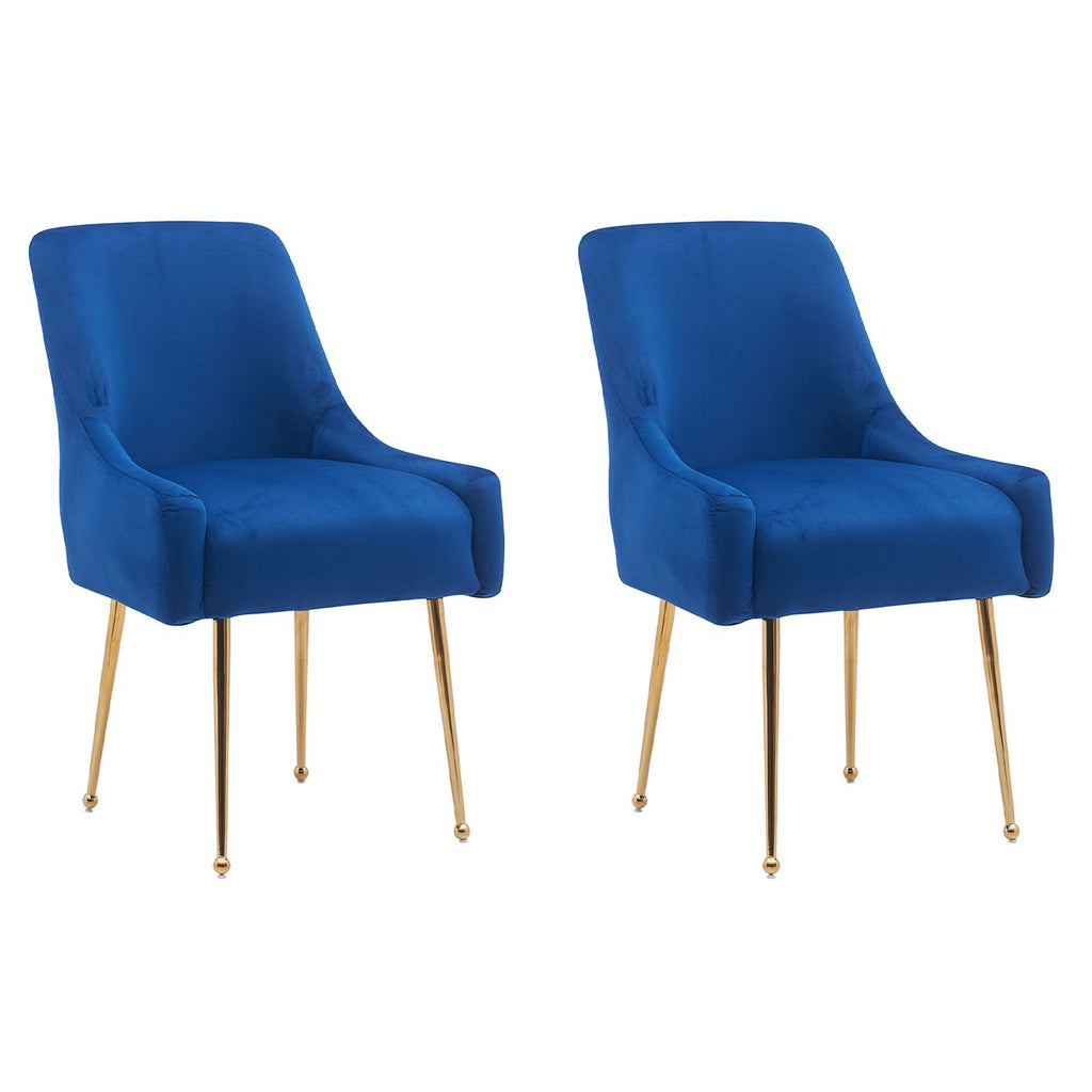 White Tufted Velvet Golden Legs Dining Chair with Pulling Handle and Adjustable Foot Nails(Set of 2)