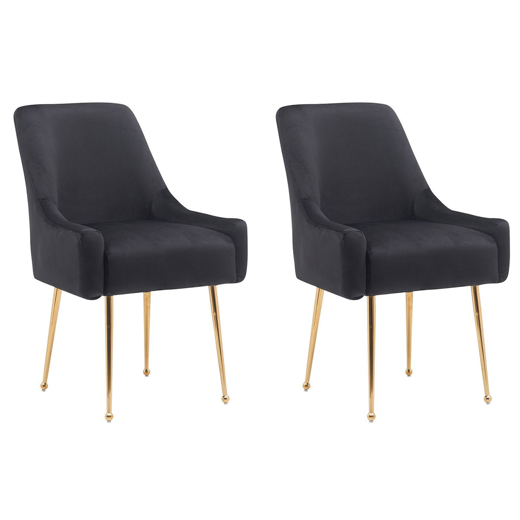 White Tufted Velvet Golden Legs Dining Chair with Pulling Handle and Adjustable Foot Nails(Set of 2)