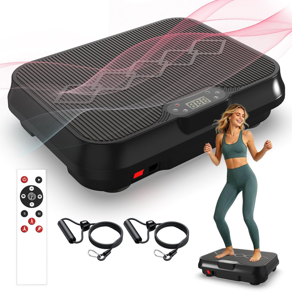 Whole Body Vibration Plate Exercise Machine with Remote Control & Resistance Bands, 1-250 Adjustable Speed Vibration Platform, LCD Display Home Fitness Machine for Full Body Workout