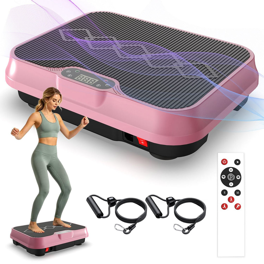 Whole Body Vibration Plate Exercise Machine with Remote Control & Resistance Bands, 1-250 Adjustable Speed Vibration Platform, LCD Display Home Fitness Machine for Full Body Workout