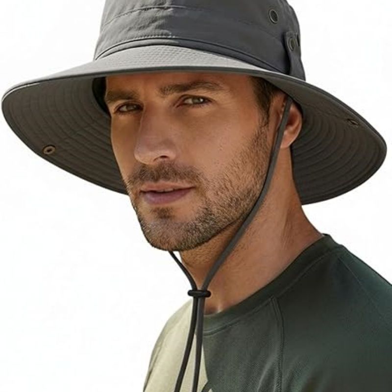 Wide Brim Sun Hat for Men, Outdoor Fishing & Hiking Hat UPF 50+, Boonie Hat with Chin Strap, Quick Dry