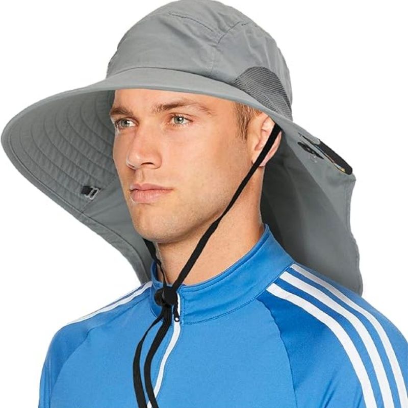 Wide Brim Sun Hat with Neck Flap, UPF50+ Hiking Safari Fishing Hat for Men Women, Sun Protection Beach Hat